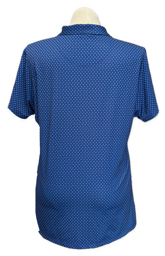 Donald Ross Navy & White Dotted Women's Short Sleeve Top w/Logo Size XXL