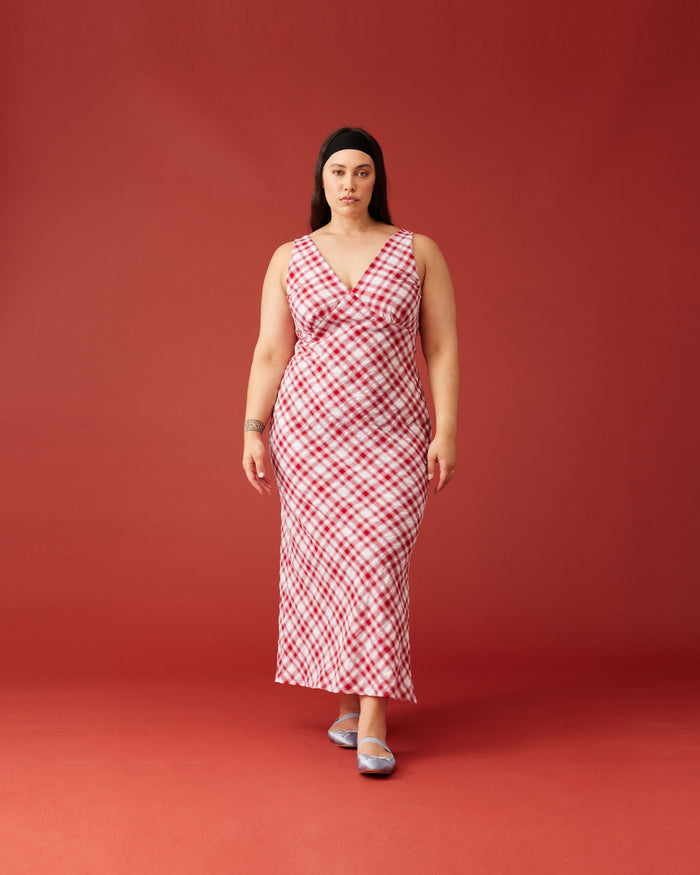 ESME GINGHAM SLIP DRESS RED CHECK