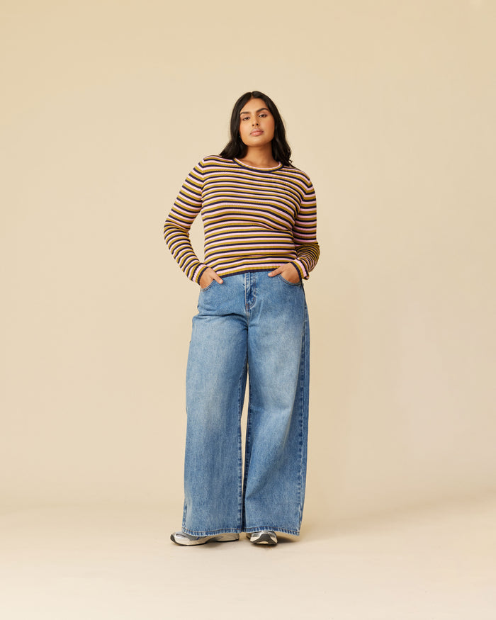 ESME LONG SLEEVE NAVY PINK GOLD STRIPE