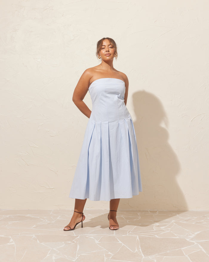 GWEN STRAPLESS DRESS ICE