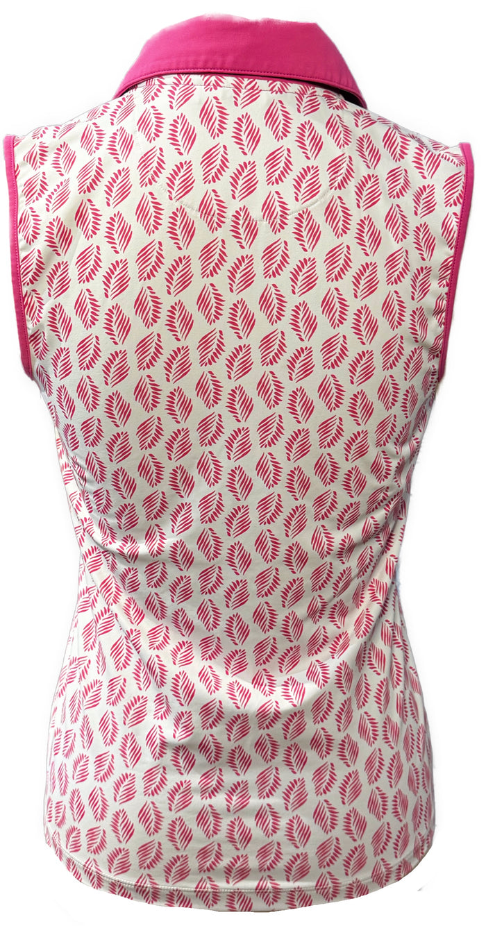 Lady Hagen Magenta Leaf Print Sleeveless Polo Size XS