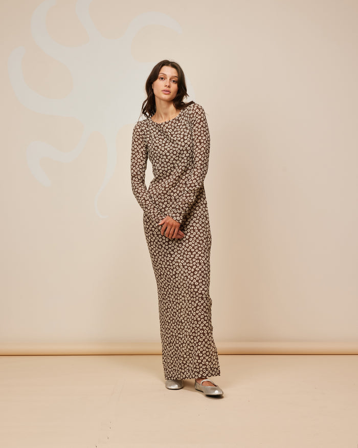 LANE CRINKLE DRESS BROWN DAISY