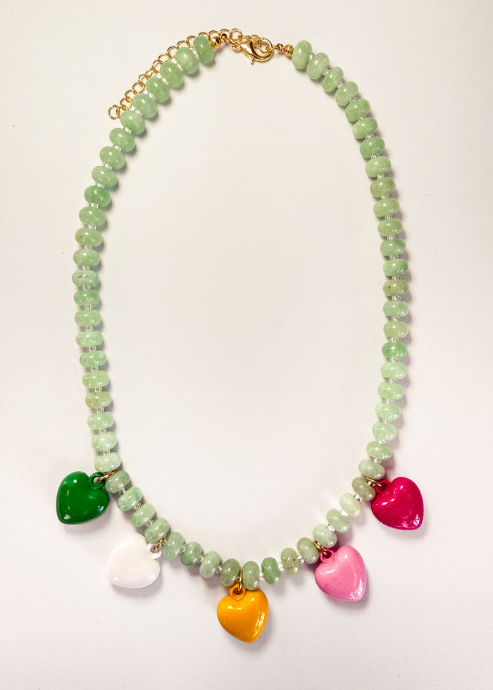 Layla Beaded Heart Necklace - Green