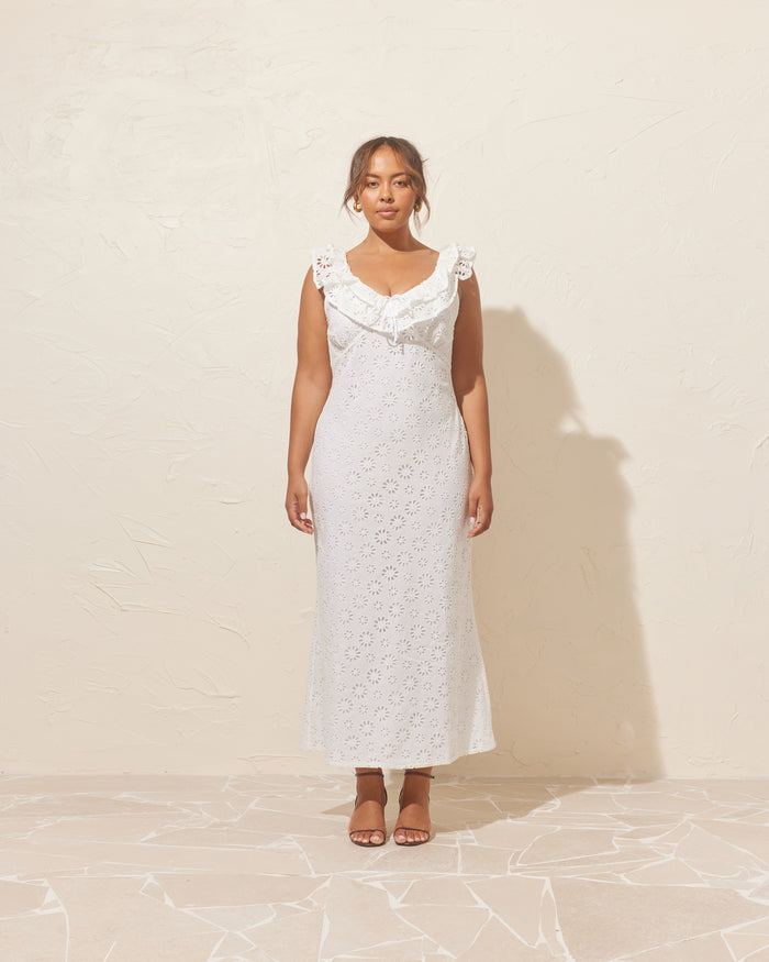 LEONIE RUFFLE DRESS WHITE