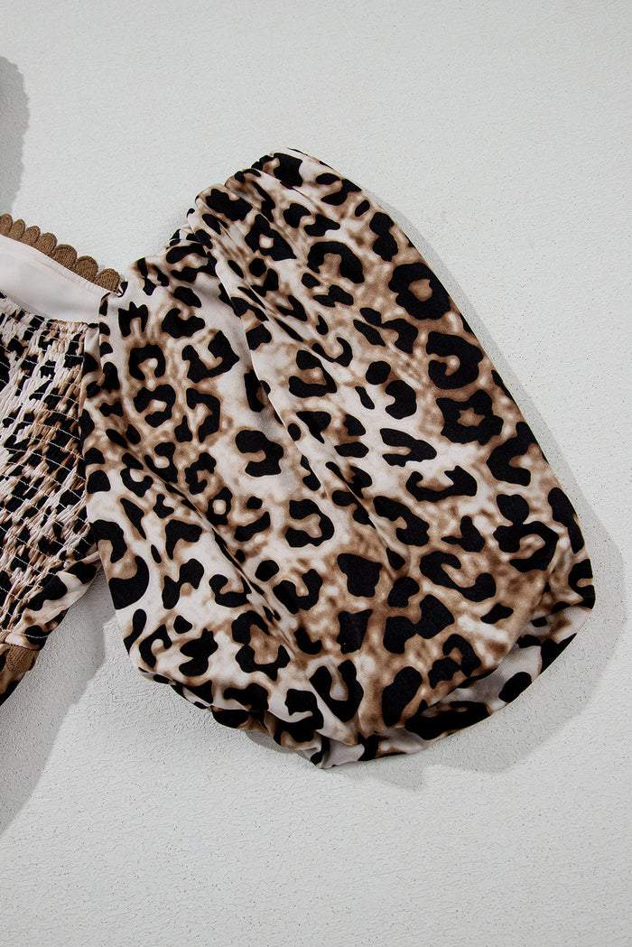 Brown Leopard Print Bubble Sleeve Square Neck Maxi Dress - Dresses/Maxi Dresses