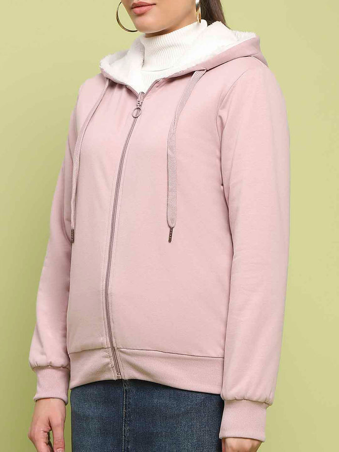 Madame Metal Detailed Zipper Lilac Hooded Sweatshirt