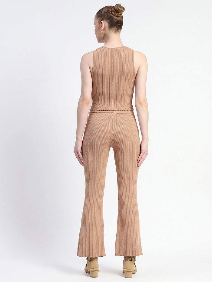 Madame Sleeveless Drawstring Detailed Top And Bottom Brown Co-Ord Set