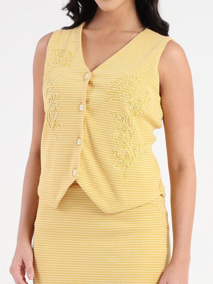 Madame Sleeveless Top and Skirt Striped Mustard Yellow Co-ord Set