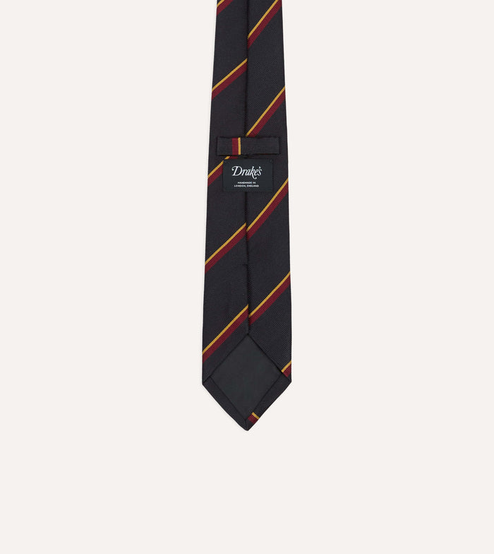 Navy, Red and Yellow Regimental Stripe Repp Silk Tipped Tie