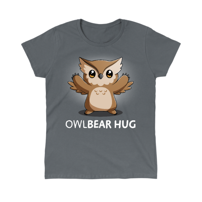 Classic Cotton T-shirt_TeeTurtle charcoal gray Classic Cotton T-shirt featuring the words "owlbear hug" under a cute owlbear with open arms.