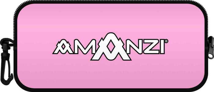 Amanzi Candy neoprene goggle case in pink, offering protective storage for swimming goggles with colorful candy design.