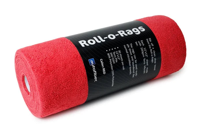 Autofiber Roll-O-Rags Red 12"x12" - 30/roll - Detailing Connect