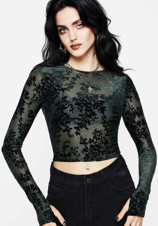 Avalon Floral Flocked Velour Boat Neck Top