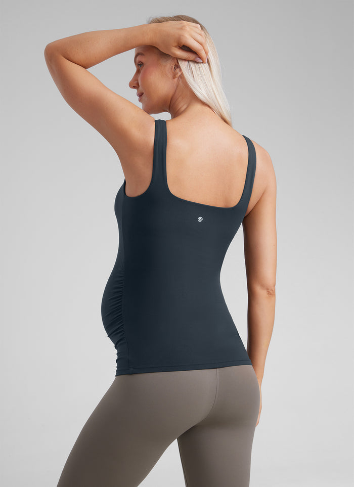 CRZ YOGA  Women's Square Neck Maternity Tank Tops Ruched Sleeveless True Navy