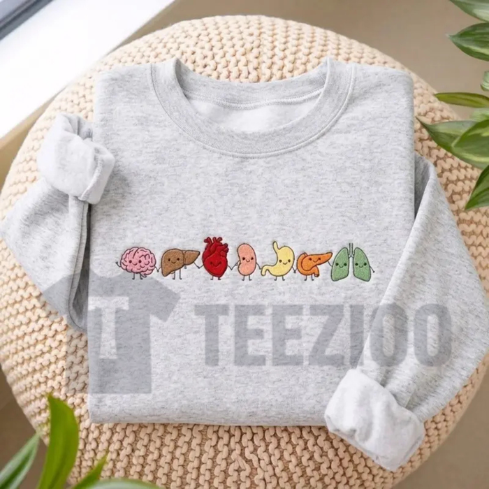 Cute Organ Friends Embroidered Sweatshirt - Funny Anatomy Gift for Nurses & Students
