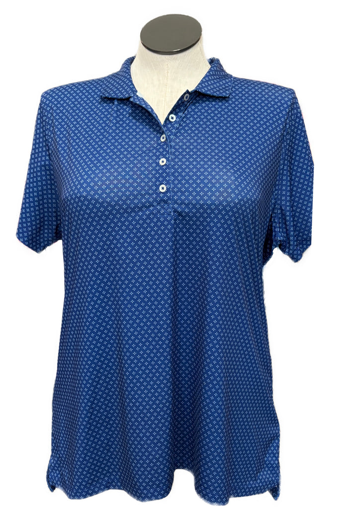 Donald Ross Navy & White Dotted Women's Short Sleeve Top w/Logo Size XXL