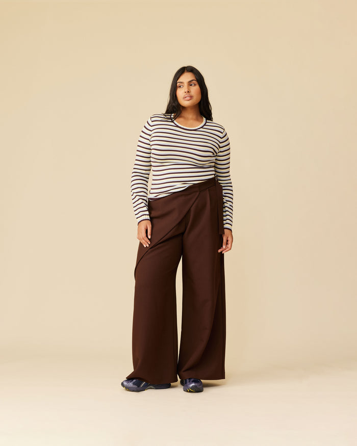 ESME LONG SLEEVE BURGUNDY BUTTER BLUE STRIPE