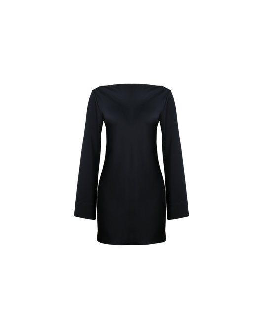 FIREBIRD SATIN COWL MINI DRESS BLACK