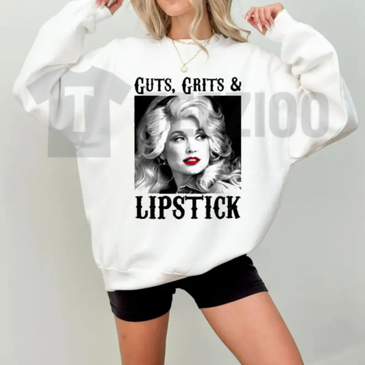 "Guts Grit And Lipstick" Sweatshirt - Dolly Parton Country Cowgirl Crewneck