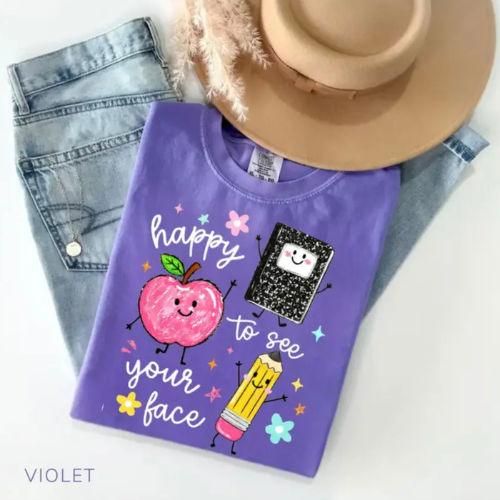 "Happy To See Your Face" T-Shirt - Retro Preschool Teacher Graphic Tee