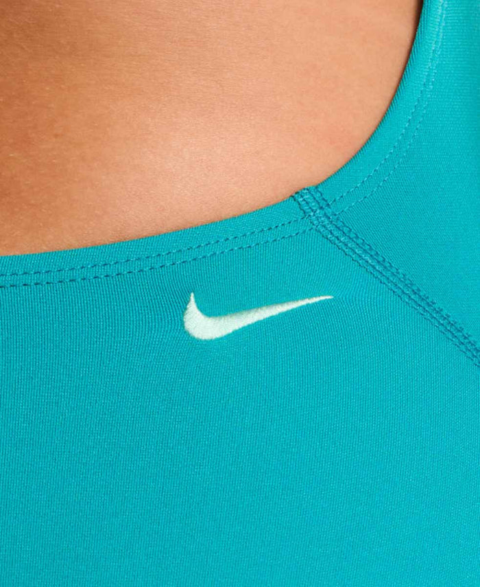 Nike Hydrastrong JDI Logo graphic racerback swimsuit with cursive design and low leg cut, in energy color.
