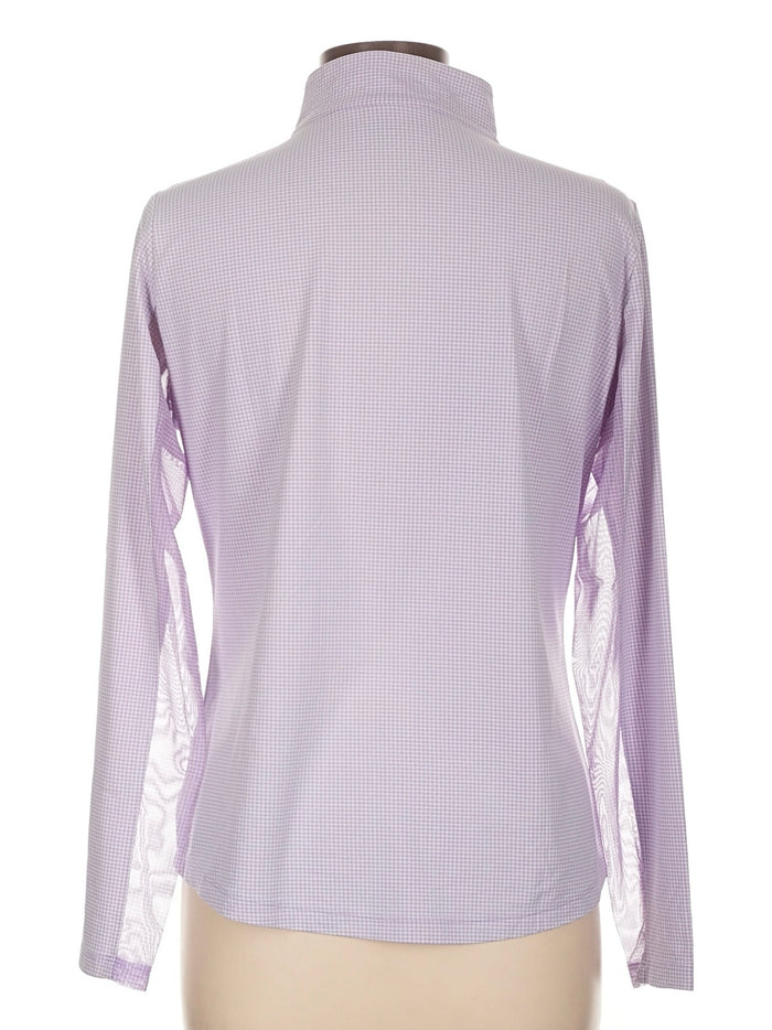 Ibkul Women's Purple Mini-check Zip Mock Sun Shirt w/ Logo Size L
