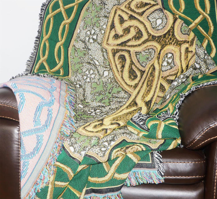 Irish Celtic Cross Throw Blanket With Fringe