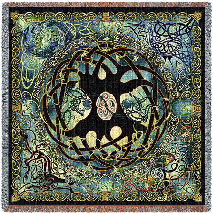 Irish Celtic Tree Of Life Tapestry Woven Throw Blanket With Fringe