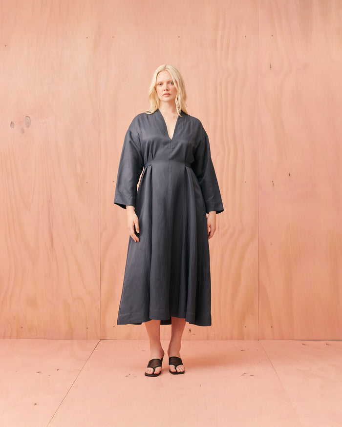 JULIET LONG SLEEVE MIDI DRESS BLUE SLATE