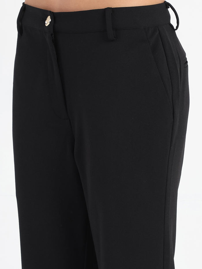 Madame Crop Top and Side Slit Trousers Knit Moss Black Co-ord Set