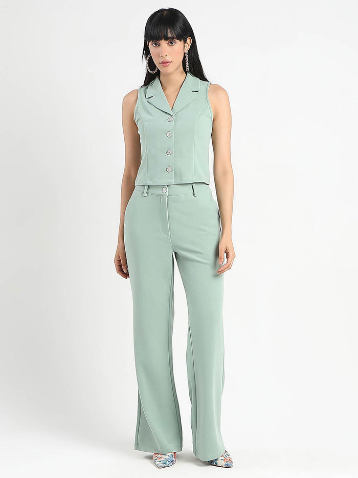 Madame Crop Top and Side Slit Trousers Knit Moss Olive Green Co-ord Set