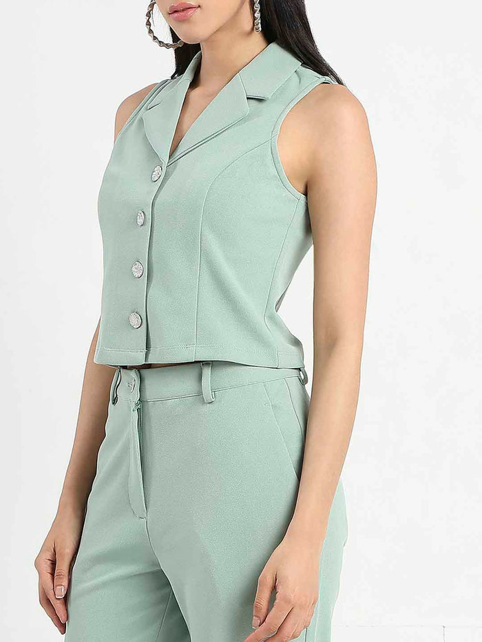 Madame Crop Top and Side Slit Trousers Knit Moss Olive Green Co-ord Set