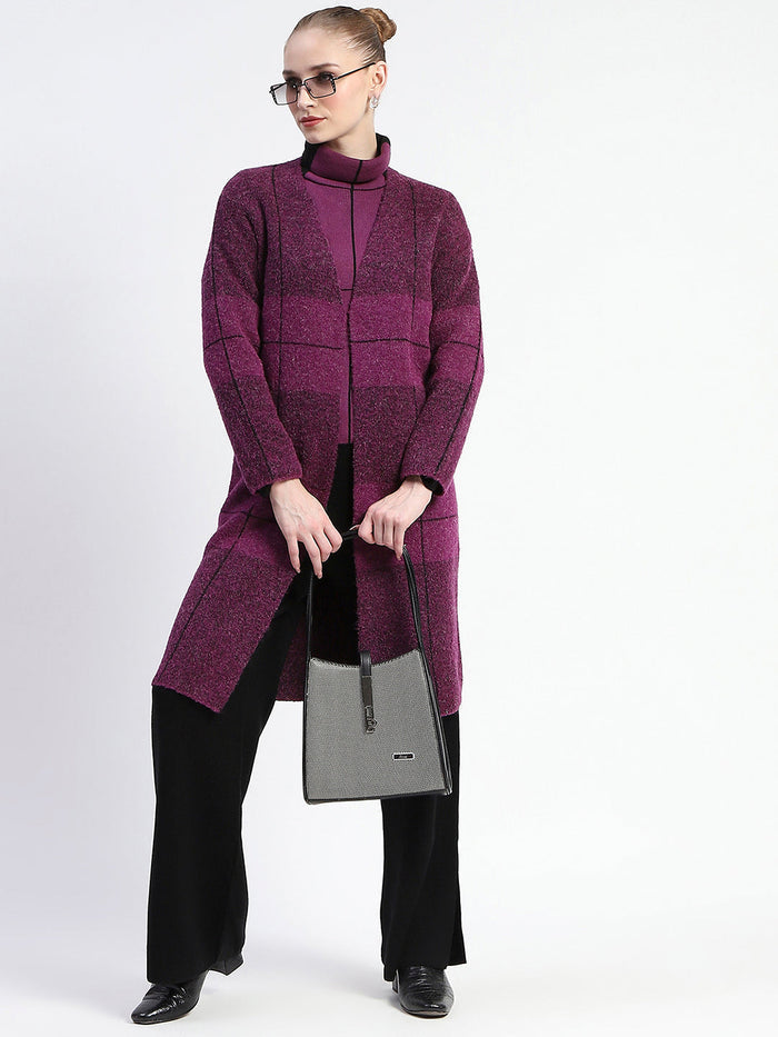 Madame Dark Purple Gingham Print Shrug With Top And Bottom Co-Ord Set