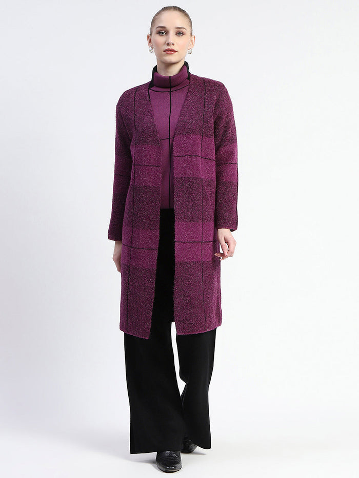 Madame Dark Purple Gingham Print Shrug With Top And Bottom Co-Ord Set