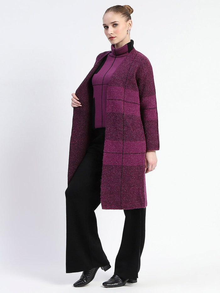Madame Dark Purple Gingham Print Shrug With Top And Bottom Co-Ord Set