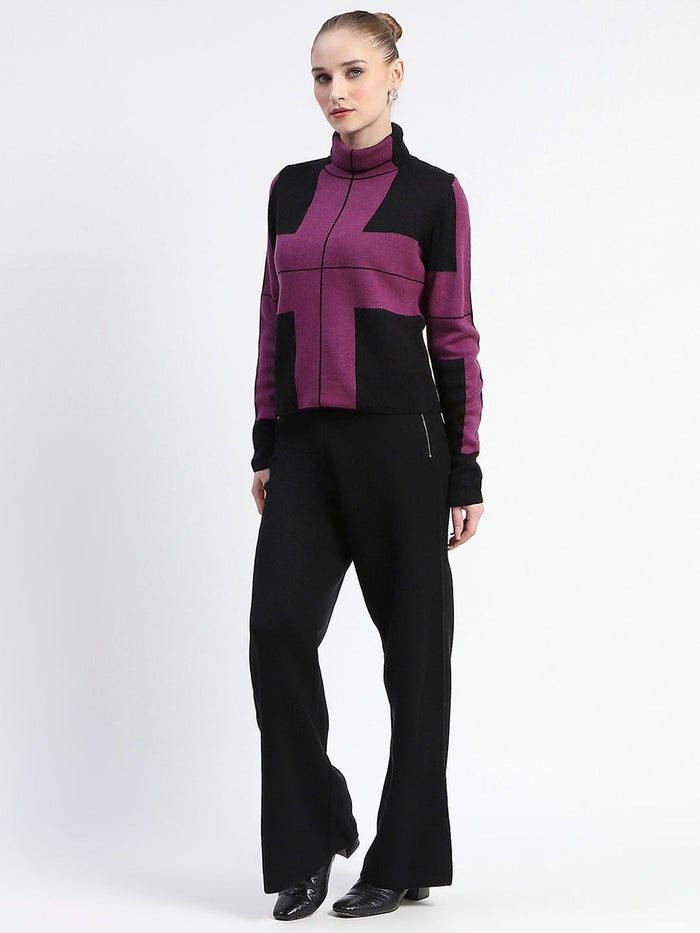 Madame Dark Purple Gingham Print Shrug With Top And Bottom Co-Ord Set