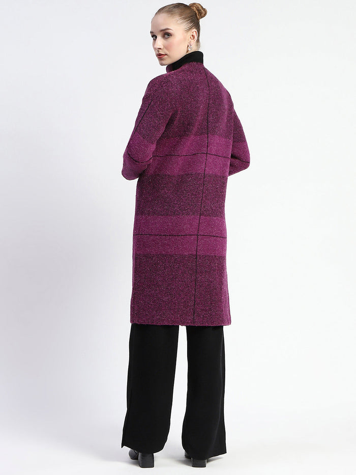 Madame Dark Purple Gingham Print Shrug With Top And Bottom Co-Ord Set