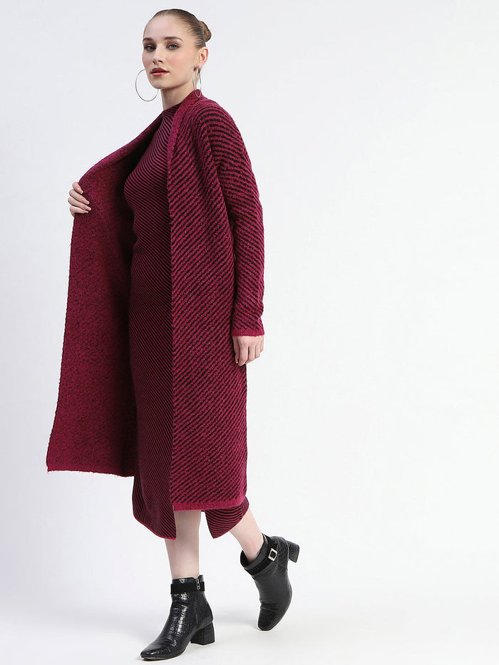 Madame Diagonal Stripe Magenta Shrug And Midi Dress Co-Ord Set