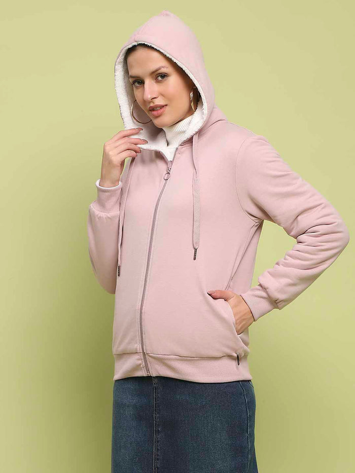 Madame Metal Detailed Zipper Lilac Hooded Sweatshirt