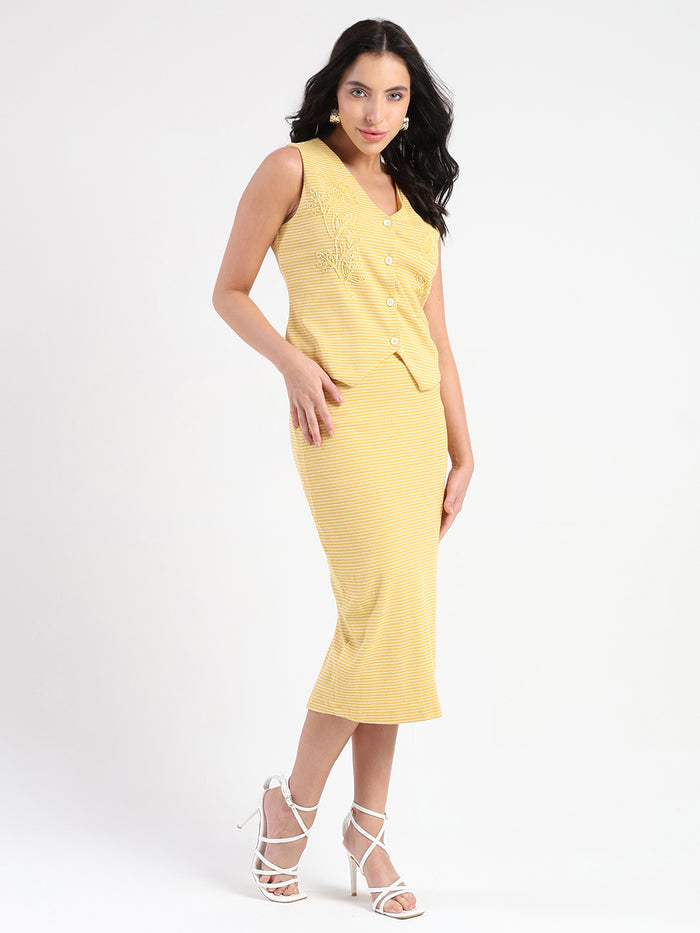 Madame Sleeveless Top and Skirt Striped Mustard Yellow Co-ord Set