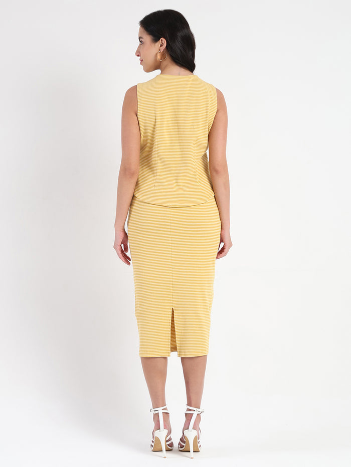 Madame Sleeveless Top and Skirt Striped Mustard Yellow Co-ord Set