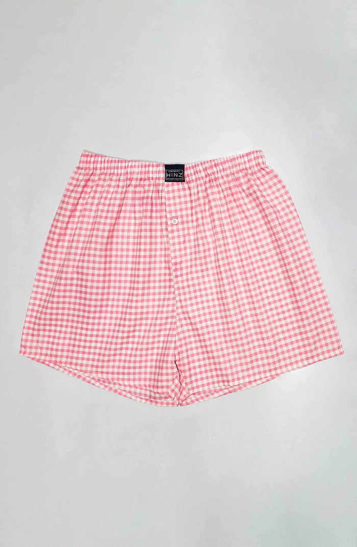 Men Stripe Cotton Boxer Shorts - (100% Cotton) Pink Check - Hinz Clothing