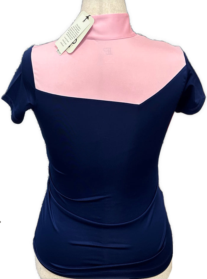 New EP NY Women's Cap Sleeve Pink/Navy Zip Mock Golf Polo MSP$84