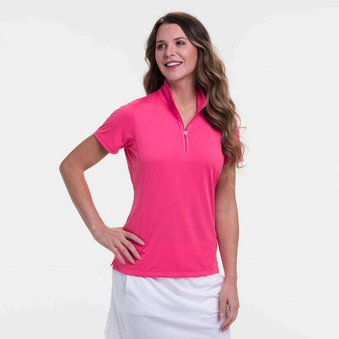 New EP NY Women's Short Sleeve Convertible Zip Mock Golf Polo MSP$68