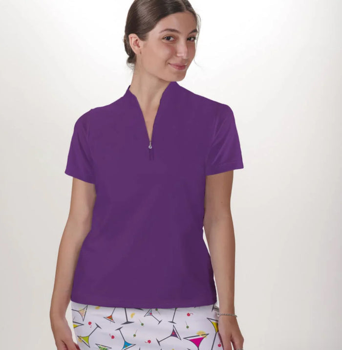 New Skort Obsession Women's Purple Polo Quarter Zip Top