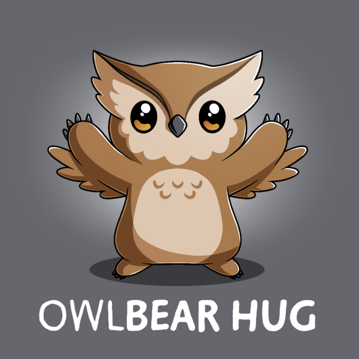 Classic Cotton T-shirt_TeeTurtle charcoal gray Classic Cotton T-shirt featuring the words "owlbear hug" under a cute owlbear with open arms.