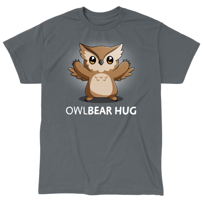Classic Cotton T-shirt_TeeTurtle charcoal gray Classic Cotton T-shirt featuring the words "owlbear hug" under a cute owlbear with open arms.