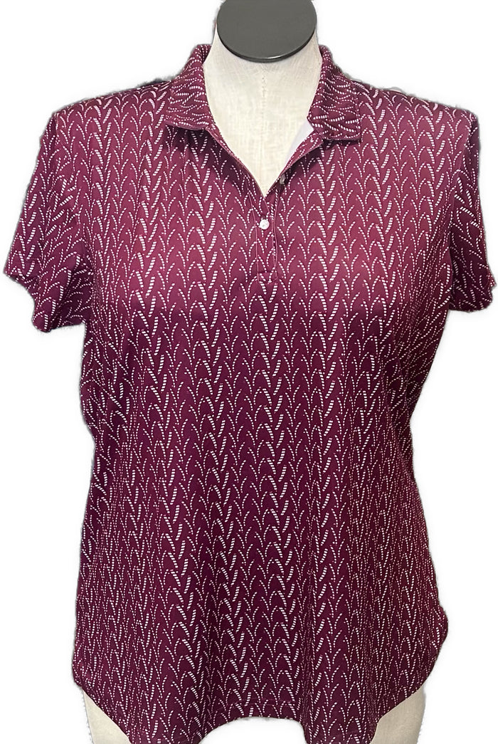 Pebble Beach Burgundy & White Short Sleeve Women's Golf Polo Size XL