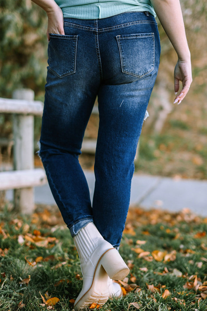 Plus Size Button Fly Distressed Jeans - Madikfashions.com