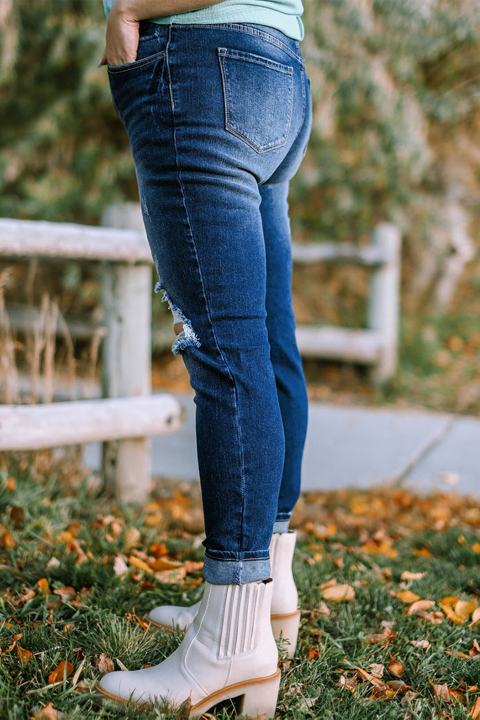 Plus Size Button Fly Distressed Jeans - Madikfashions.com